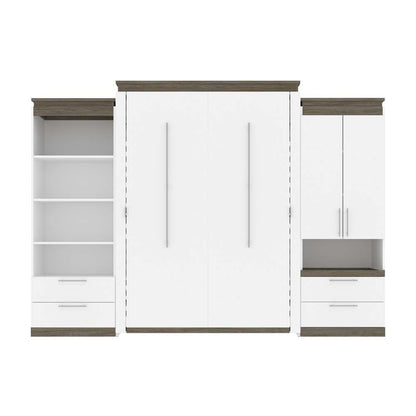 Bestar - Orion 124W Queen Murphy Bed and Multifunctional Storage with Drawers (125W) in White & Walnut Grey - 116874-000017 veiw 2