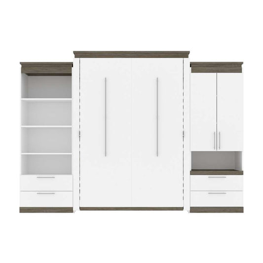 Bestar - Orion 124W Queen Murphy Bed and Multifunctional Storage with Drawers (125W) in White & Walnut Grey - 116874-000017 veiw 2
