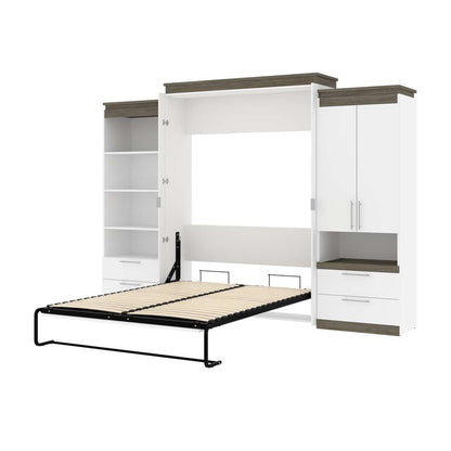 Bestar - Orion 124W Queen Murphy Bed and Multifunctional Storage with Drawers (125W) in White & Walnut Grey - 116874-000017 veiw 6