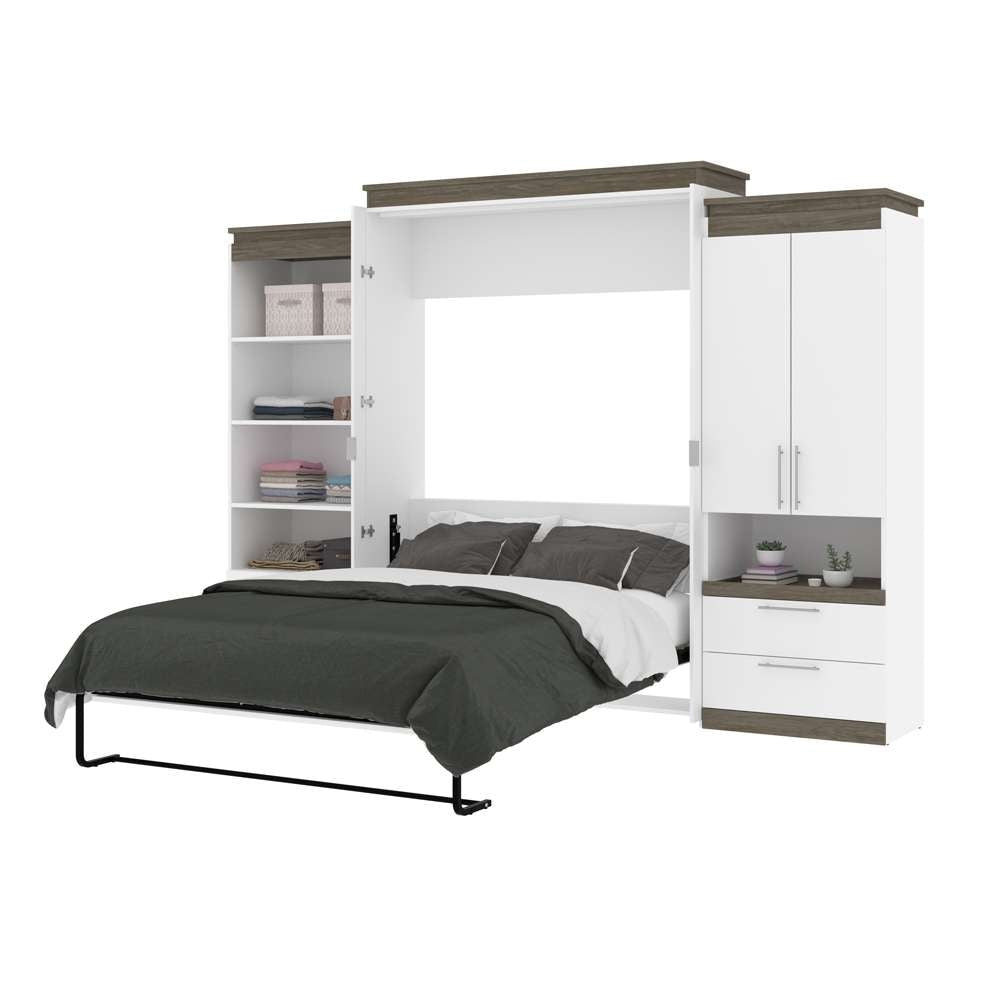Bestar - Orion 124W Queen Murphy Bed and Multifunctional Storage with Drawers (125W) in White & Walnut Grey - 116874-000017 veiw 7
