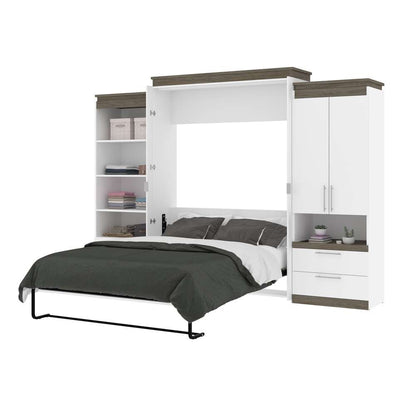 Bestar - Orion 124W Queen Murphy Bed and Multifunctional Storage with Drawers (125W) in White & Walnut Grey - 116874-000017 veiw 7