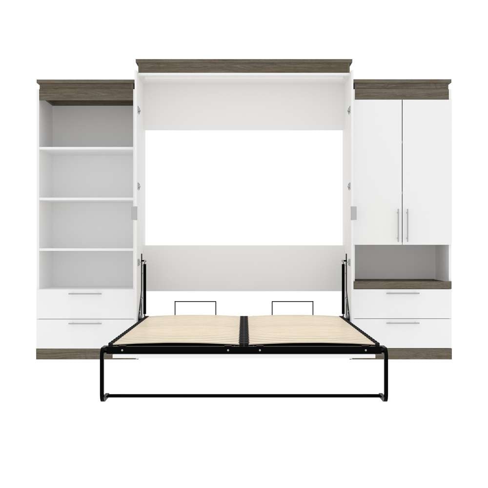 Bestar - Orion 124W Queen Murphy Bed and Multifunctional Storage with Drawers (125W) in White & Walnut Grey - 116874-000017 veiw 8