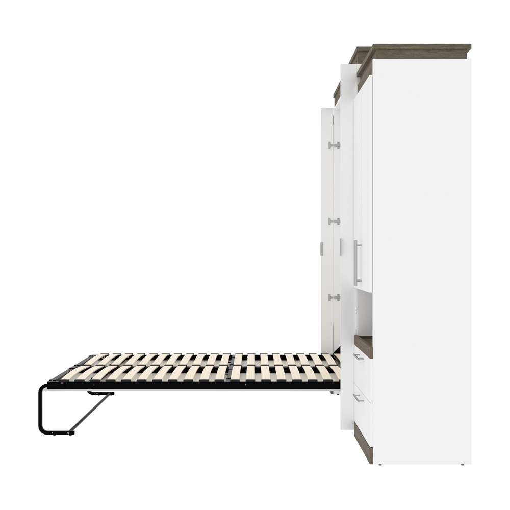 Bestar - Orion 124W Queen Murphy Bed and Multifunctional Storage with Drawers (125W) in White & Walnut Grey - 116874-000017 veiw 9