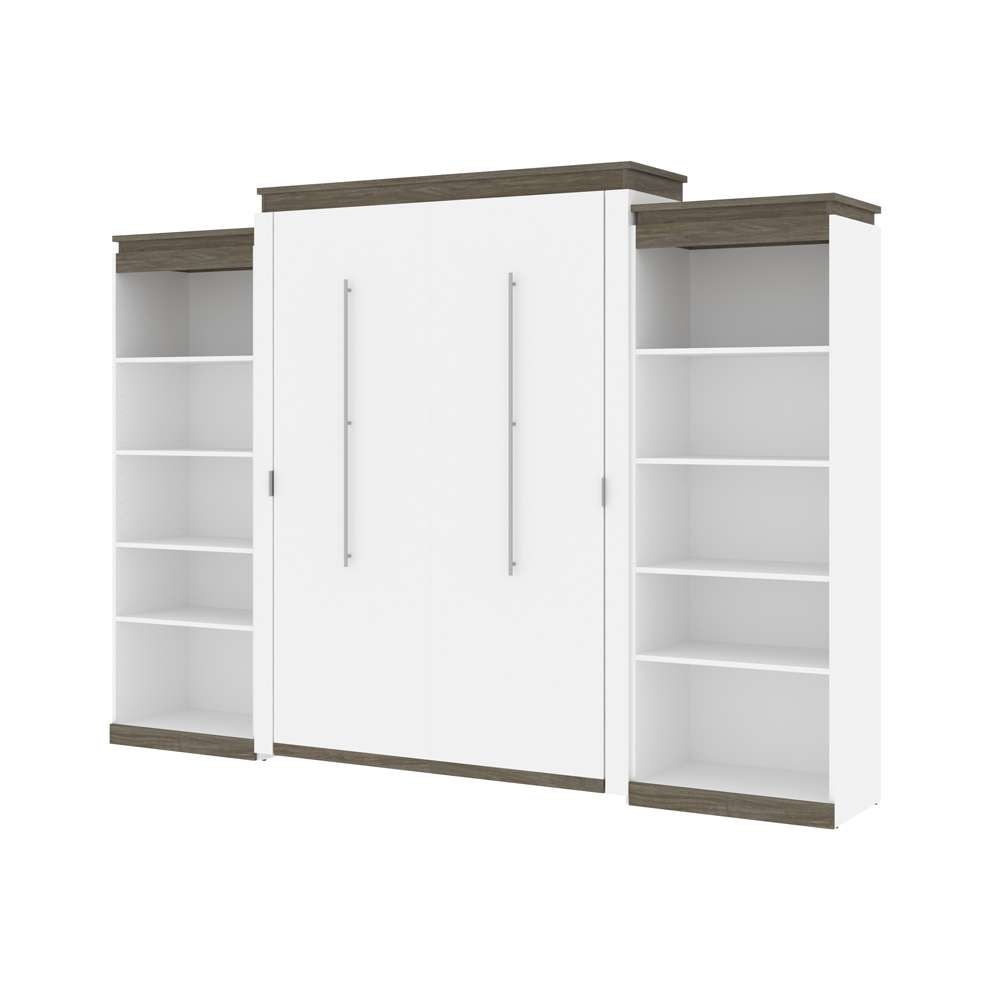 Bestar - Orion 124W Queen Murphy Bed with 2 Shelving Units (125W) in White & Walnut Grey - 116886-000017 veiw 1