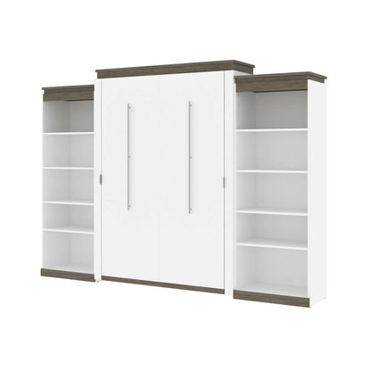 Bestar - Orion 124W Queen Murphy Bed with 2 Shelving Units (125W) in White & Walnut Grey - 116886-000017 veiw 1