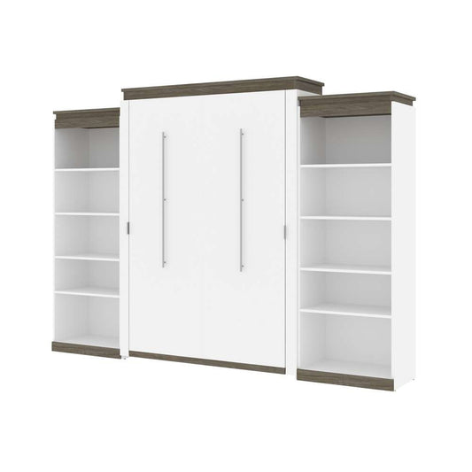 Bestar - Orion 124W Queen Murphy Bed with 2 Shelving Units (125W) in White & Walnut Grey - 116886-000017 veiw 1