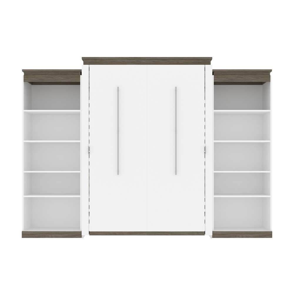 Bestar - Orion 124W Queen Murphy Bed with 2 Shelving Units (125W) in White & Walnut Grey - 116886-000017 veiw 2