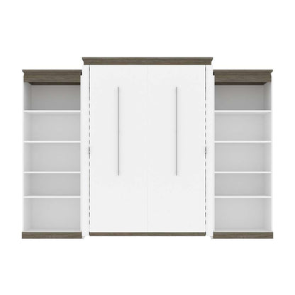Bestar - Orion 124W Queen Murphy Bed with 2 Shelving Units (125W) in White & Walnut Grey - 116886-000017 veiw 2