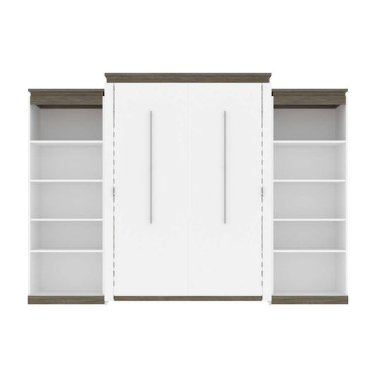 Bestar - Orion 124W Queen Murphy Bed with 2 Shelving Units (125W) in White & Walnut Grey - 116886-000017 veiw 2