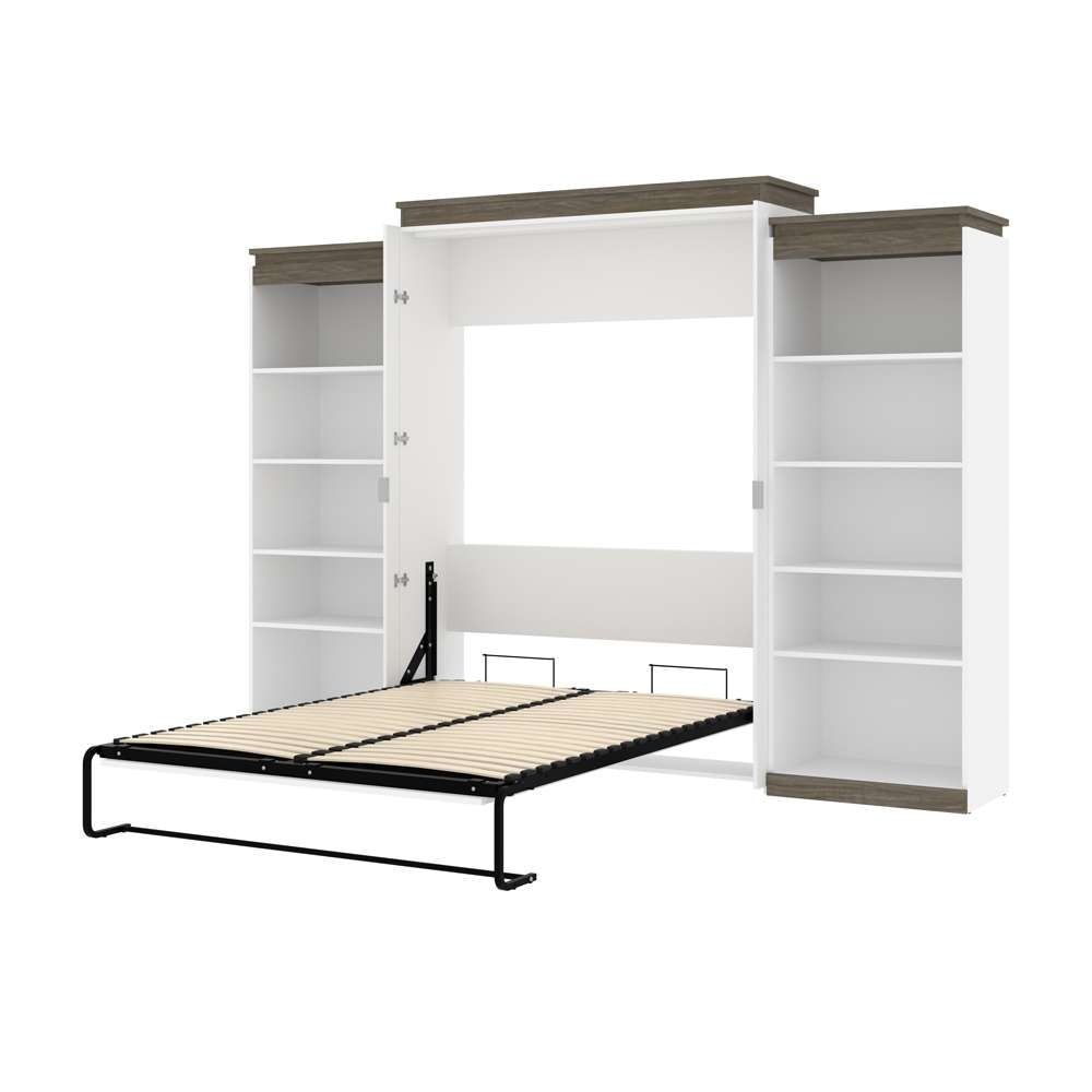 Bestar - Orion 124W Queen Murphy Bed with 2 Shelving Units (125W) in White & Walnut Grey - 116886-000017 veiw 6