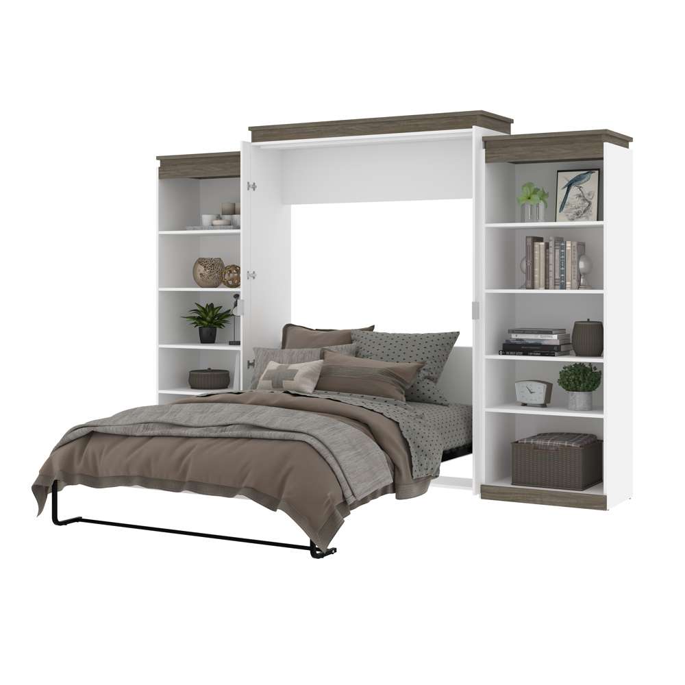 Bestar - Orion 124W Queen Murphy Bed with 2 Shelving Units (125W) in White & Walnut Grey - 116886-000017 veiw 7