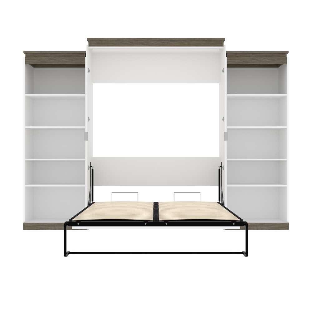 Bestar - Orion 124W Queen Murphy Bed with 2 Shelving Units (125W) in White & Walnut Grey - 116886-000017 veiw 8