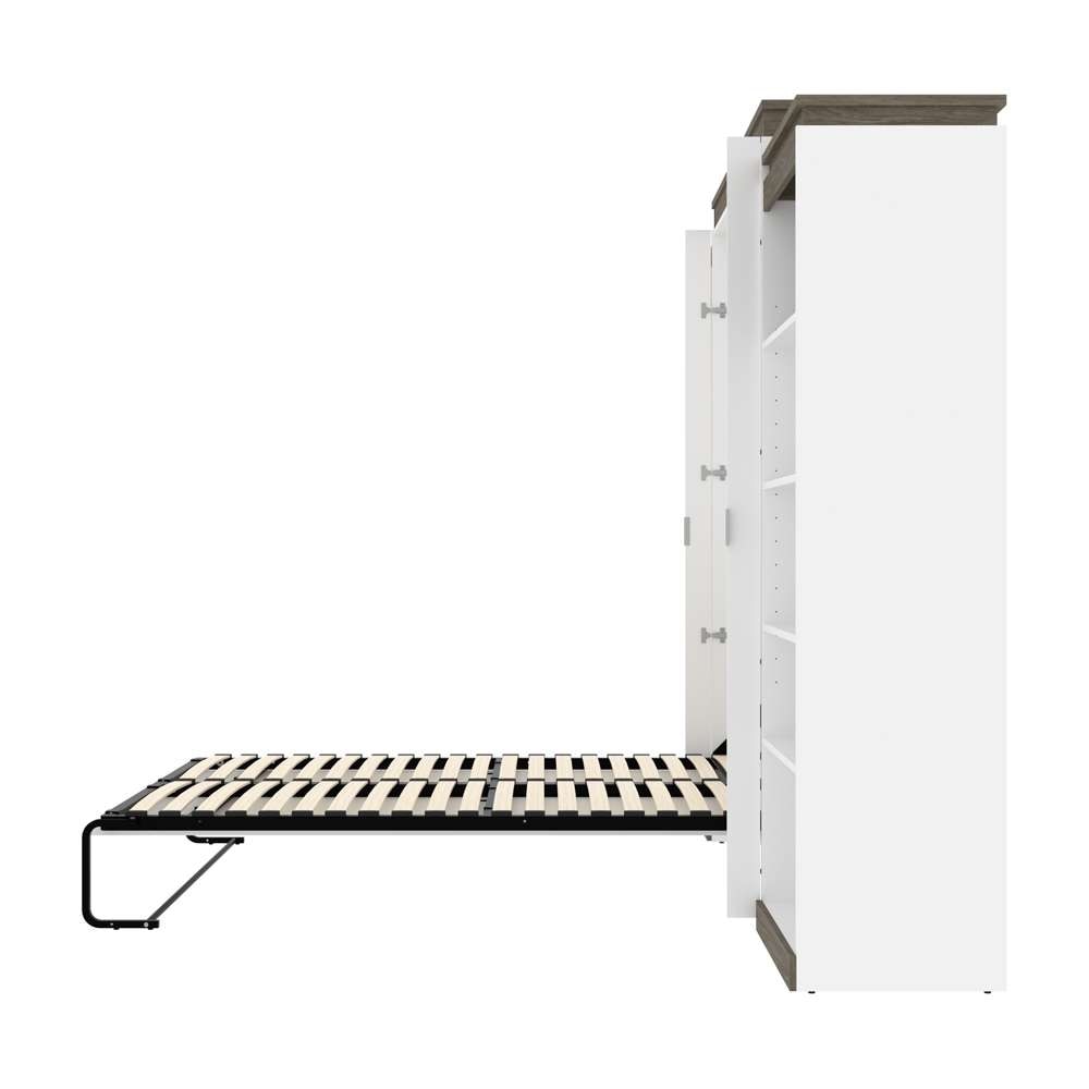 Bestar - Orion 124W Queen Murphy Bed with 2 Shelving Units (125W) in White & Walnut Grey - 116886-000017 veiw 9