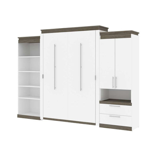 Bestar - Orion 124W Queen Murphy Bed with Multifunctional Storage (125W) in White & Walnut Grey - 116873-000017 veiw 1