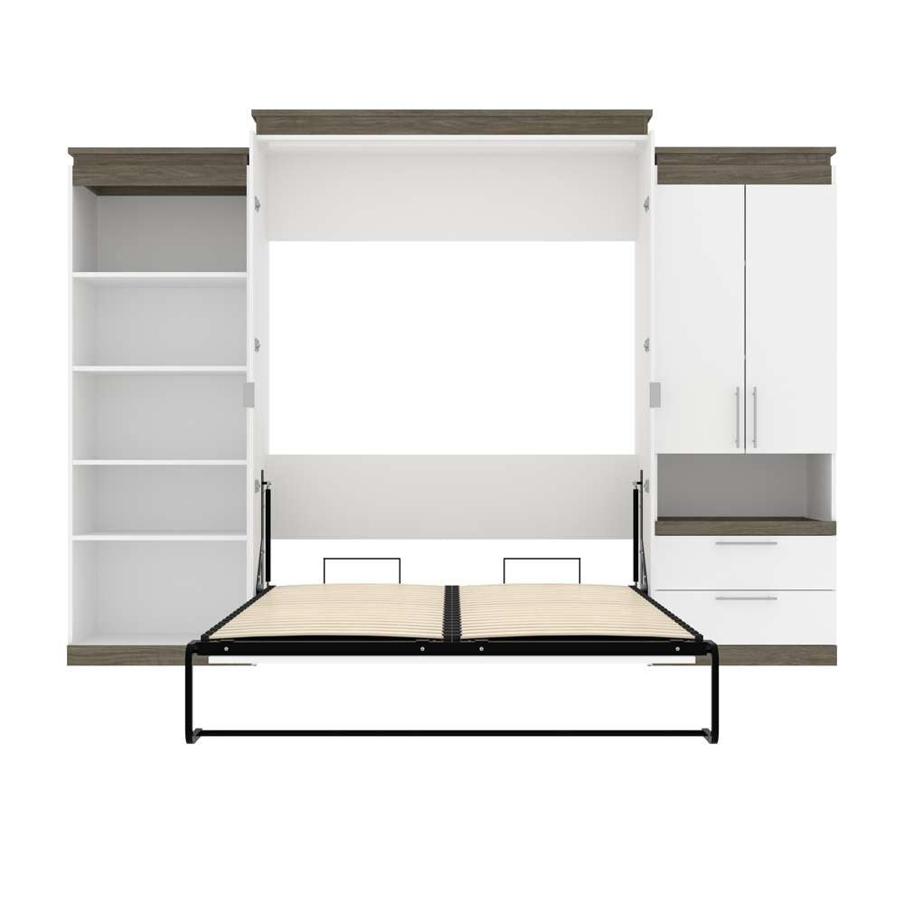 Bestar - Orion 124W Queen Murphy Bed with Multifunctional Storage (125W) in White & Walnut Grey - 116873-000017 veiw 8