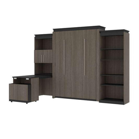 Bestar - Orion 124W Queen Murphy Bed with Shelving and Fold-Out Desk (125W) in Bark Gray & Graphite - 116876-000047 veiw 1