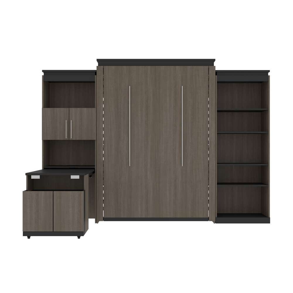 Bestar - Orion 124W Queen Murphy Bed with Shelving and Fold-Out Desk (125W) in Bark Gray & Graphite - 116876-000047 veiw 3