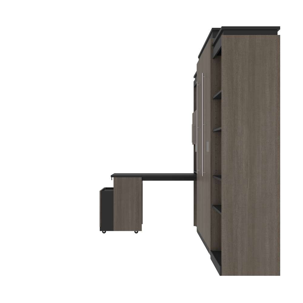 Bestar - Orion 124W Queen Murphy Bed with Shelving and Fold-Out Desk (125W) in Bark Gray & Graphite - 116876-000047 veiw 4