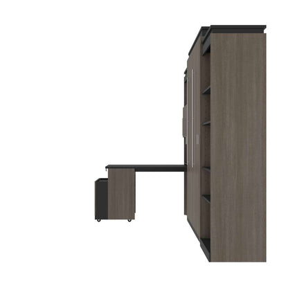 Bestar - Orion 124W Queen Murphy Bed with Shelving and Fold-Out Desk (125W) in Bark Gray & Graphite - 116876-000047 veiw 4