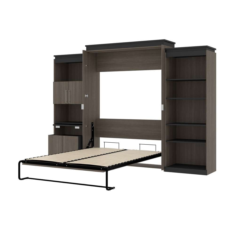 Bestar - Orion 124W Queen Murphy Bed with Shelving and Fold-Out Desk (125W) in Bark Gray & Graphite - 116876-000047 veiw 7