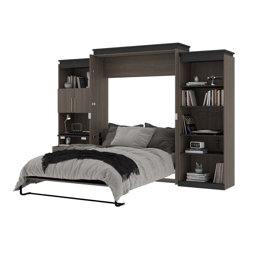 Bestar - Orion 124W Queen Murphy Bed with Shelving and Fold-Out Desk (125W) in Bark Gray & Graphite - 116876-000047 veiw 8