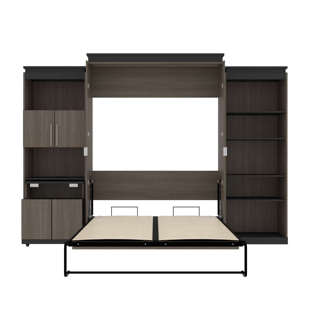 Bestar - Orion 124W Queen Murphy Bed with Shelving and Fold-Out Desk (125W) in Bark Gray & Graphite - 116876-000047 veiw 9