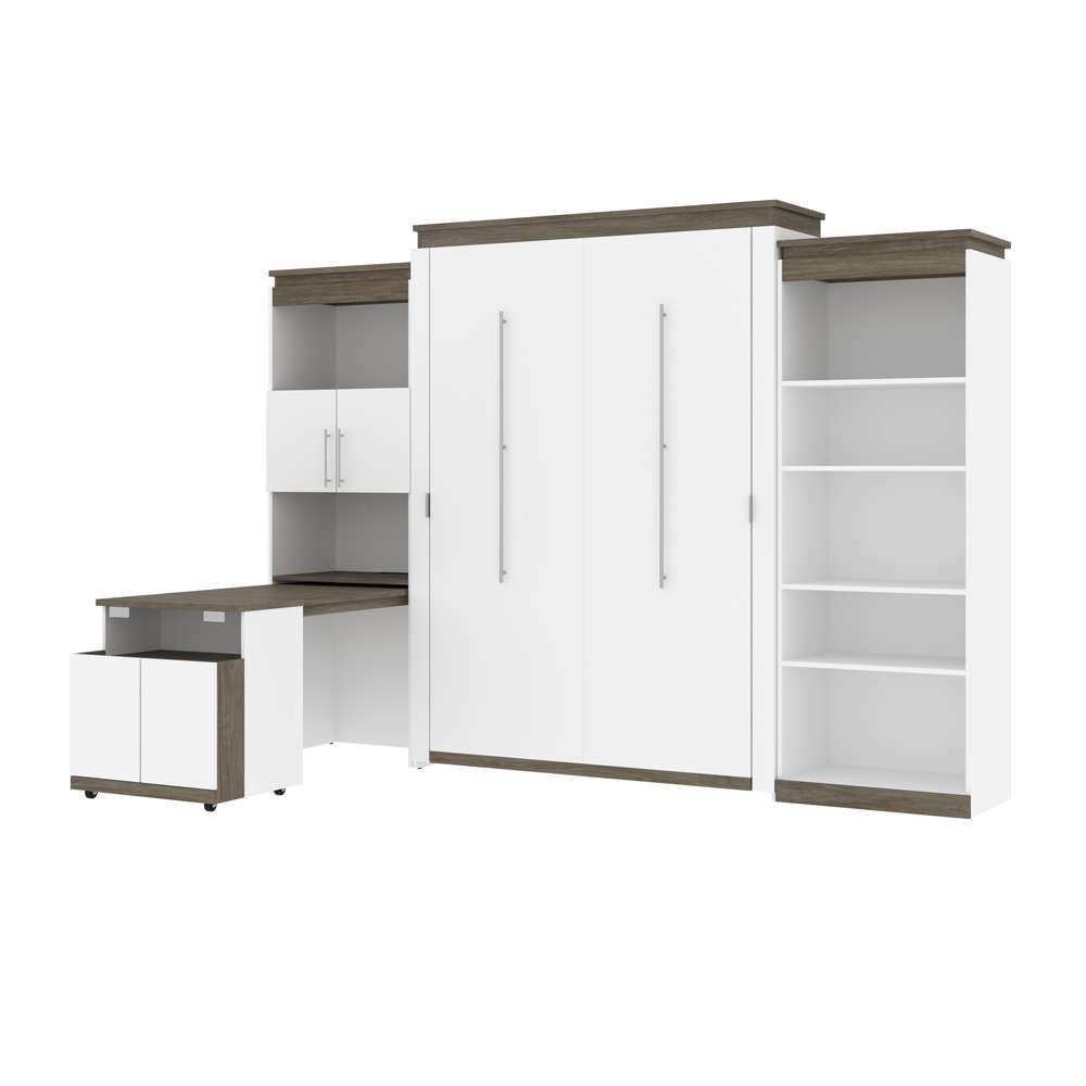 Bestar - Orion 124W Queen Murphy Bed with Shelving and Fold-Out Desk (125W) in White & Walnut Grey - 116876-000017 veiw 1