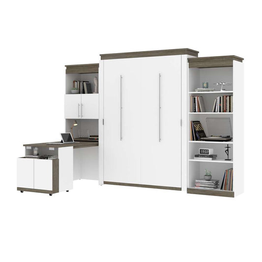 Bestar - Orion 124W Queen Murphy Bed with Shelving and Fold-Out Desk (125W) in White & Walnut Grey - 116876-000017 veiw 2