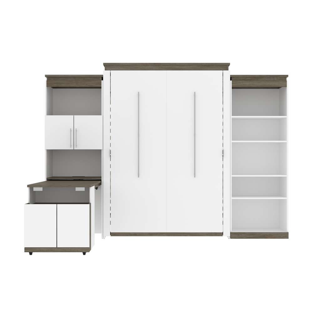 Bestar - Orion 124W Queen Murphy Bed with Shelving and Fold-Out Desk (125W) in White & Walnut Grey - 116876-000017 veiw 3