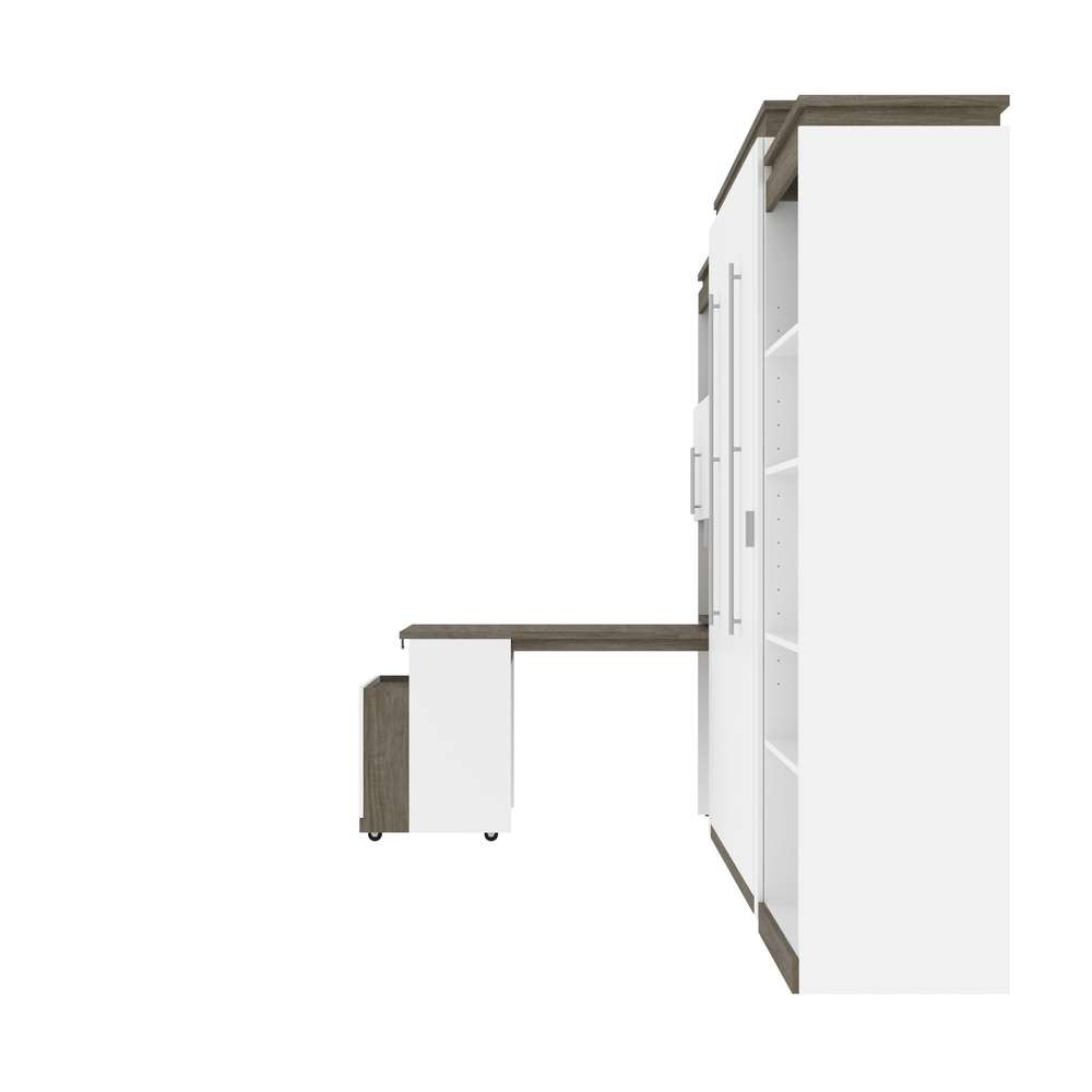 Bestar - Orion 124W Queen Murphy Bed with Shelving and Fold-Out Desk (125W) in White & Walnut Grey - 116876-000017 veiw 4