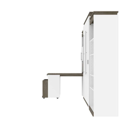 Bestar - Orion 124W Queen Murphy Bed with Shelving and Fold-Out Desk (125W) in White & Walnut Grey - 116876-000017 veiw 4