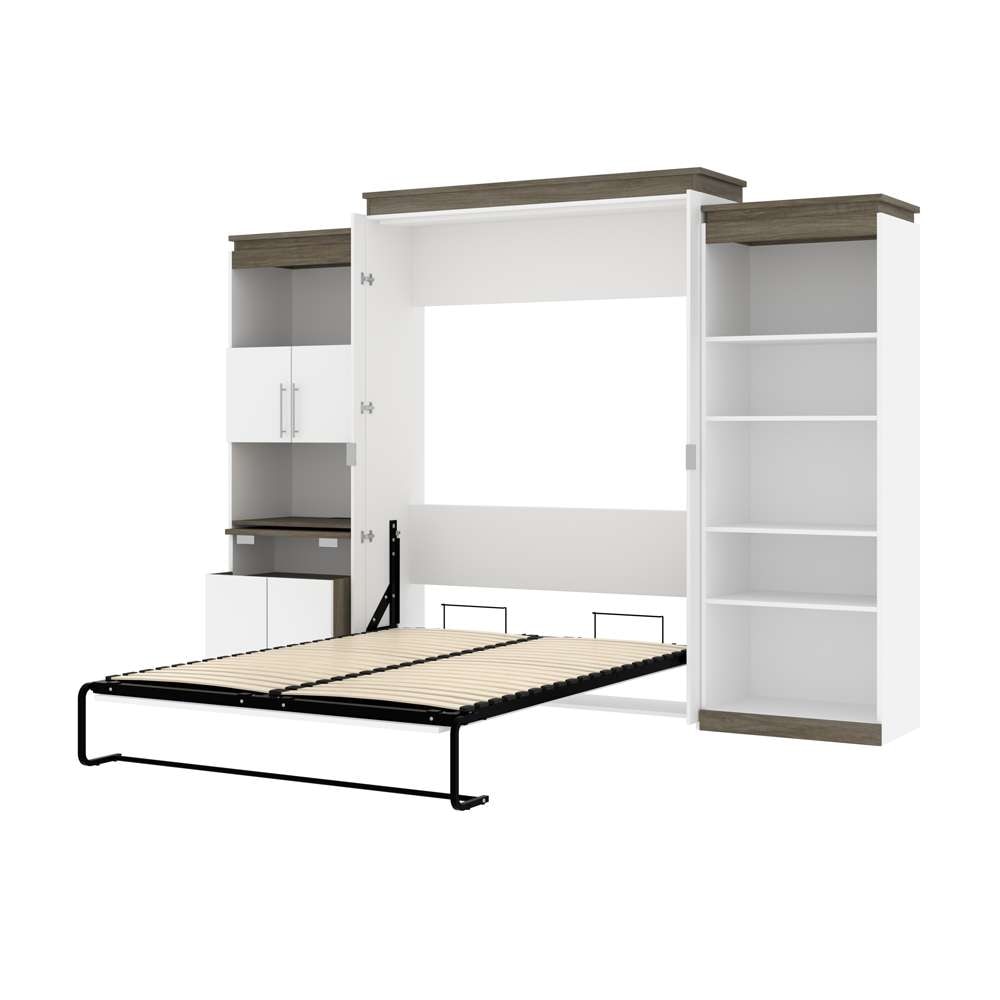 Bestar - Orion 124W Queen Murphy Bed with Shelving and Fold-Out Desk (125W) in White & Walnut Grey - 116876-000017 veiw 7