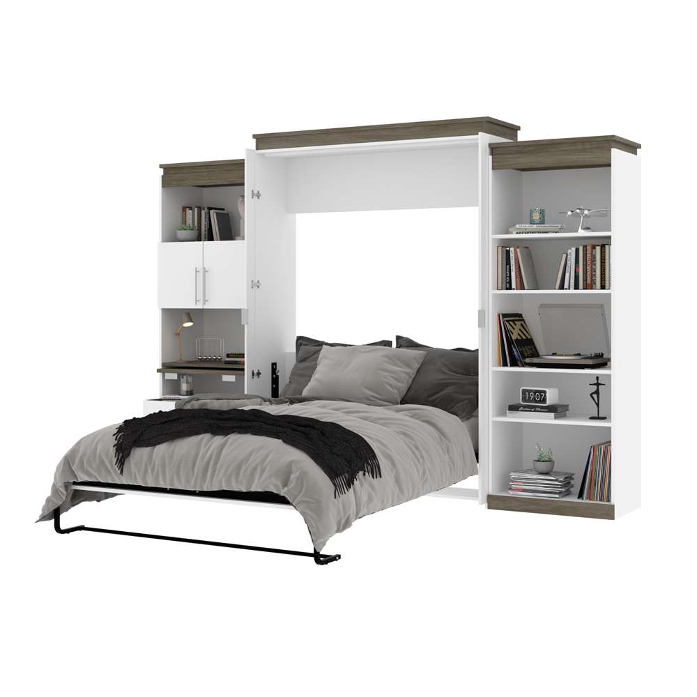 Bestar - Orion 124W Queen Murphy Bed with Shelving and Fold-Out Desk (125W) in White & Walnut Grey - 116876-000017 veiw 8
