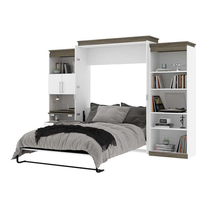 Bestar - Orion 124W Queen Murphy Bed with Shelving and Fold-Out Desk (125W) in White & Walnut Grey - 116876-000017 veiw 8