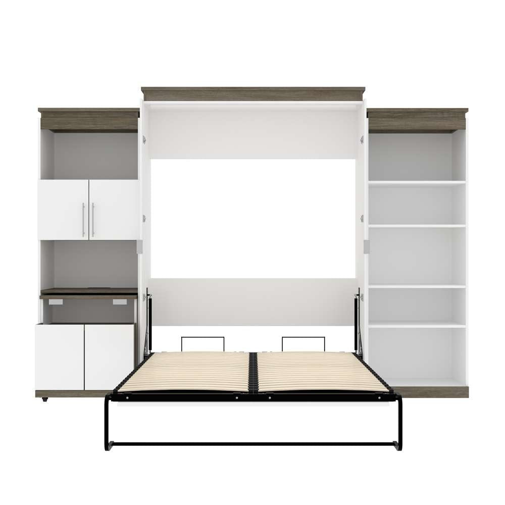 Bestar - Orion 124W Queen Murphy Bed with Shelving and Fold-Out Desk (125W) in White & Walnut Grey - 116876-000017 veiw 9