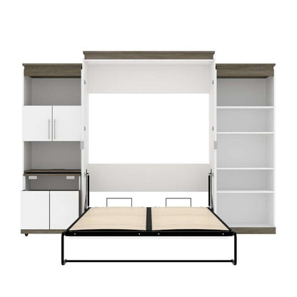 Bestar - Orion 124W Queen Murphy Bed with Shelving and Fold-Out Desk (125W) in White & Walnut Grey - 116876-000017 veiw 9