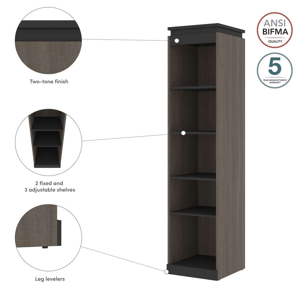 Bestar - Orion 20W Narrow Shelving Unit in Bark Gray & Graphite - 116162-000047 veiw 9