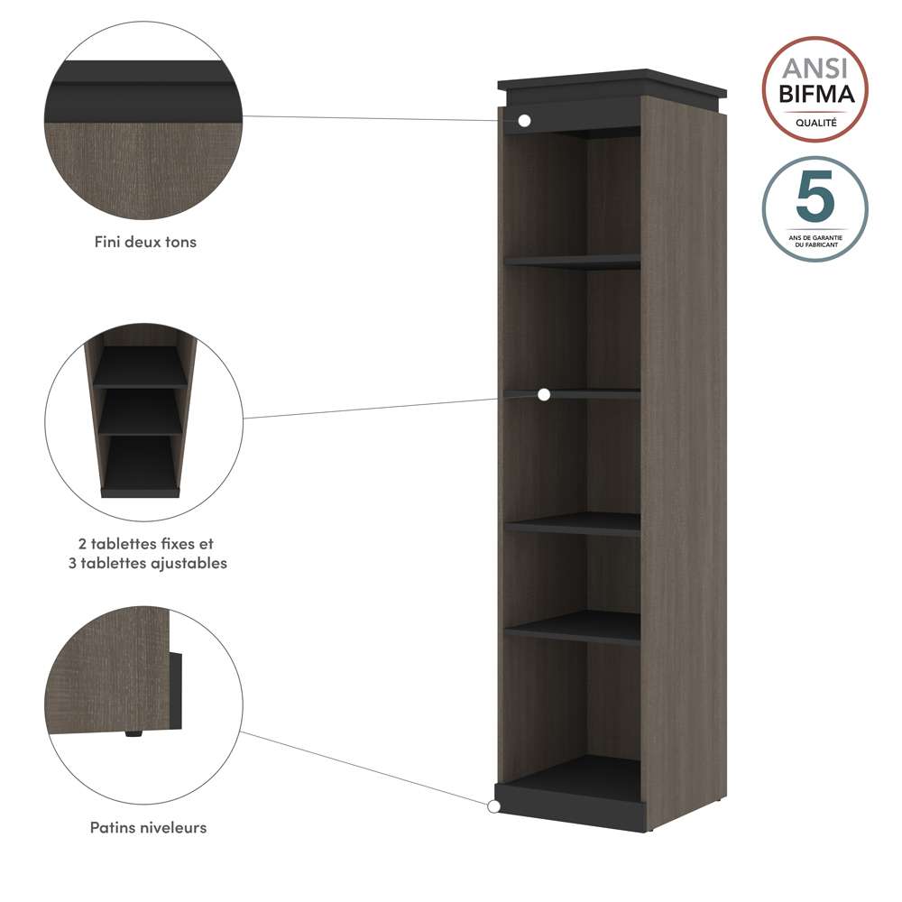 Bestar - Orion 20W Narrow Shelving Unit in Bark Gray & Graphite - 116162-000047 veiw 10