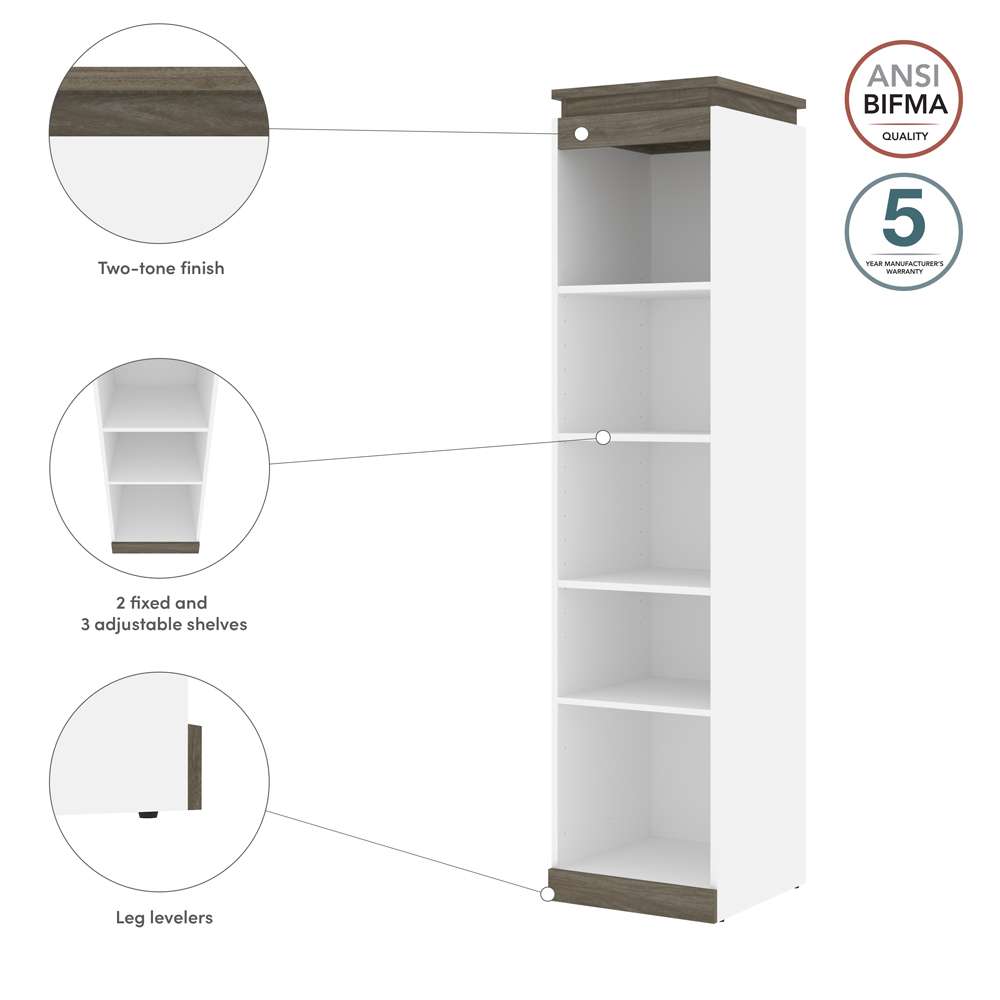 Bestar - Orion 20W Narrow Shelving Unit in White & Walnut Grey - 116162-000017 veiw 9