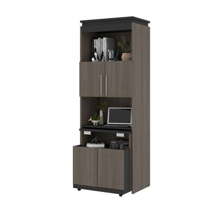 Bestar - Orion 30W Shelving Unit with Fold-Out Desk in Bark Gray & Graphite - 116166-000047 veiw 2