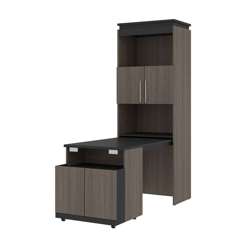 Bestar - Orion 30W Shelving Unit with Fold-Out Desk in Bark Gray & Graphite - 116166-000047 veiw 7