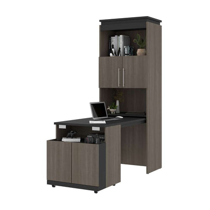 Bestar - Orion 30W Shelving Unit with Fold-Out Desk in Bark Gray & Graphite - 116166-000047 veiw 8