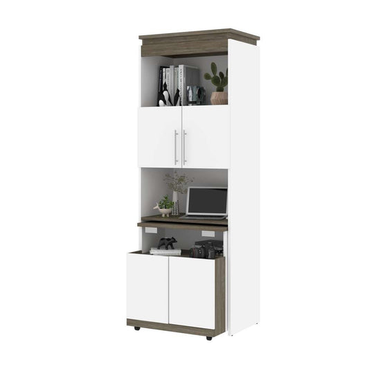 Bestar - Orion 30W Shelving Unit with Fold-Out Desk in White & Walnut Grey - 116166-000017 veiw 2