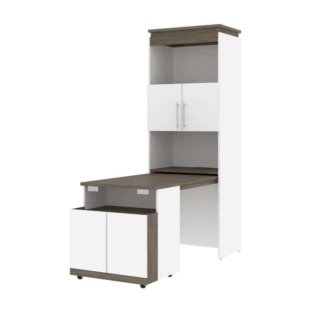 Bestar - Orion 30W Shelving Unit with Fold-Out Desk in White & Walnut Grey - 116166-000017 veiw 7