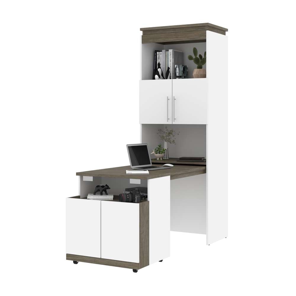 Bestar - Orion 30W Shelving Unit with Fold-Out Desk in White & Walnut Grey - 116166-000017 veiw 8