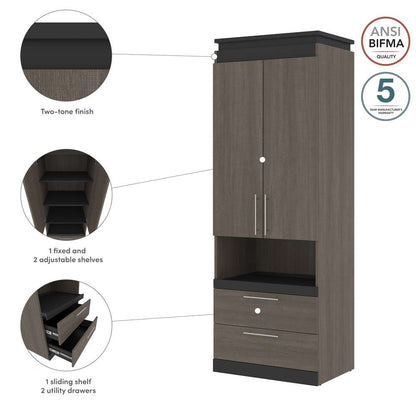 Bestar - Orion 30W Storage Cabinet with Pull-Out Shelf in Bark Gray & Graphite - 116164-000047 veiw 8