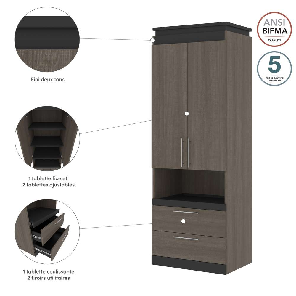 Bestar - Orion 30W Storage Cabinet with Pull-Out Shelf in Bark Gray & Graphite - 116164-000047 veiw 9