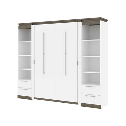 Bestar - Orion 98W Full Murphy Bed and 2 Narrow Shelving Units with Drawers (99W) in White & Walnut Grey - 116895-000017 veiw 1