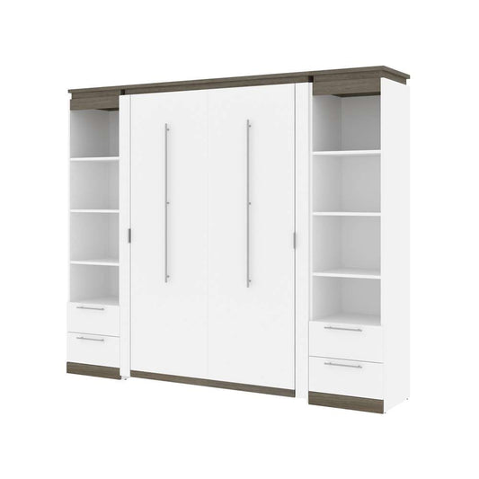 Bestar - Orion 98W Full Murphy Bed and 2 Narrow Shelving Units with Drawers (99W) in White & Walnut Grey - 116895-000017 veiw 1