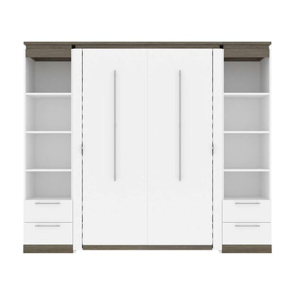 Bestar - Orion 98W Full Murphy Bed and 2 Narrow Shelving Units with Drawers (99W) in White & Walnut Grey - 116895-000017 veiw 2